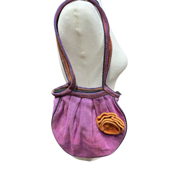 Earth Divas Fair Trade Made Shoulder Bag Purple Orange flower boho  hippie - Picture 1 of 8